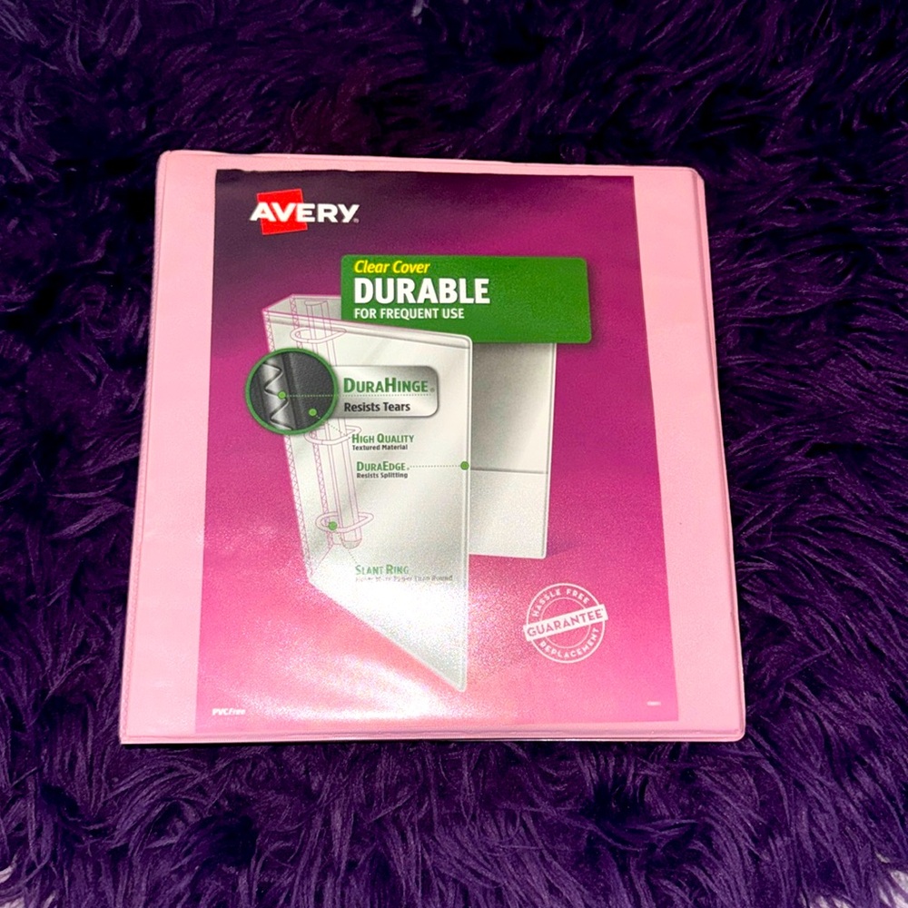 Pink Binder - Clear Cover - Durable, Great for School
